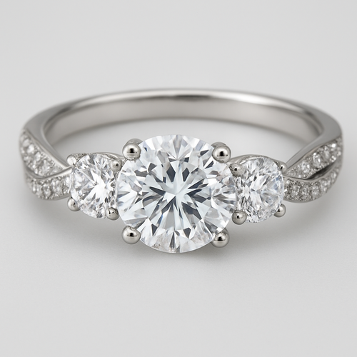 Elegant platinum 4 carat tw 3 stone ring pave twisted band