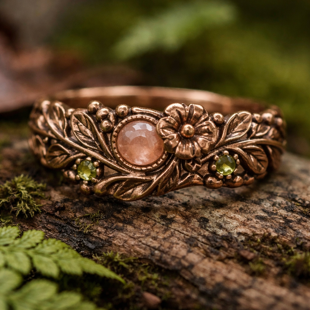 A nature women's ring made of copper. floral design with a boho feel with leaves and branches inspired by wales
A nature women's ring made of copper. floral design with a boho feel with leaves and branches inspired by wales, nature_inspired style