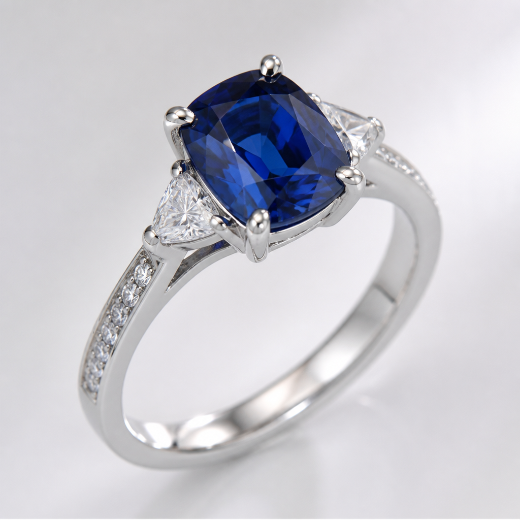 A modern women's ring with sapphire stones suitable for engagement
photorealistic jewelry design, A modern women's ring with sapphire stones suitable for engagement, modern style, just the design no text