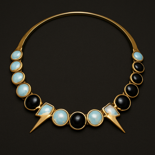 Opalite and onyx collar with a gold lightening strikes