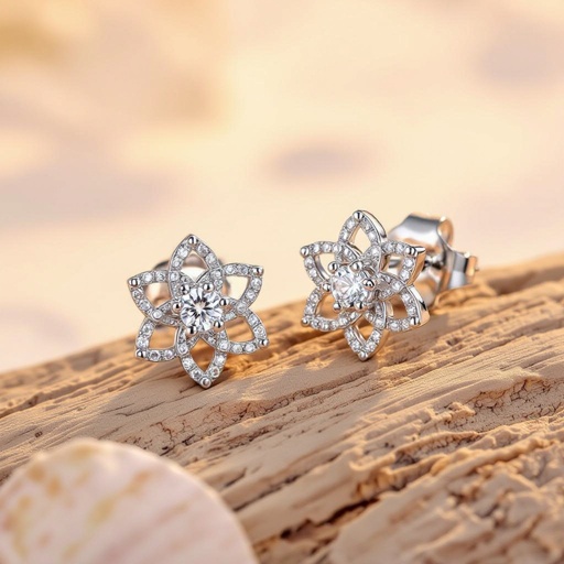 Серьги пусеты в виде лотоса