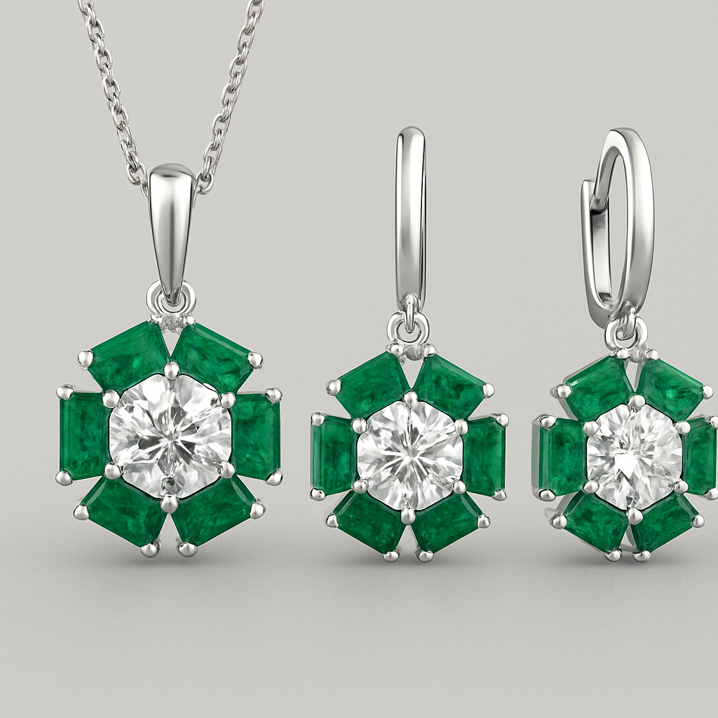 Diamond set with emeralds 