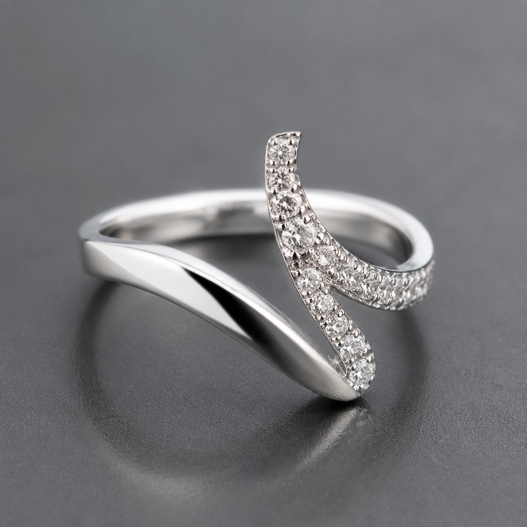A women's ring made of silver suitable for formal
photorealistic jewelry design, A women's ring made of silver suitable for formal, modern style, just the design no text