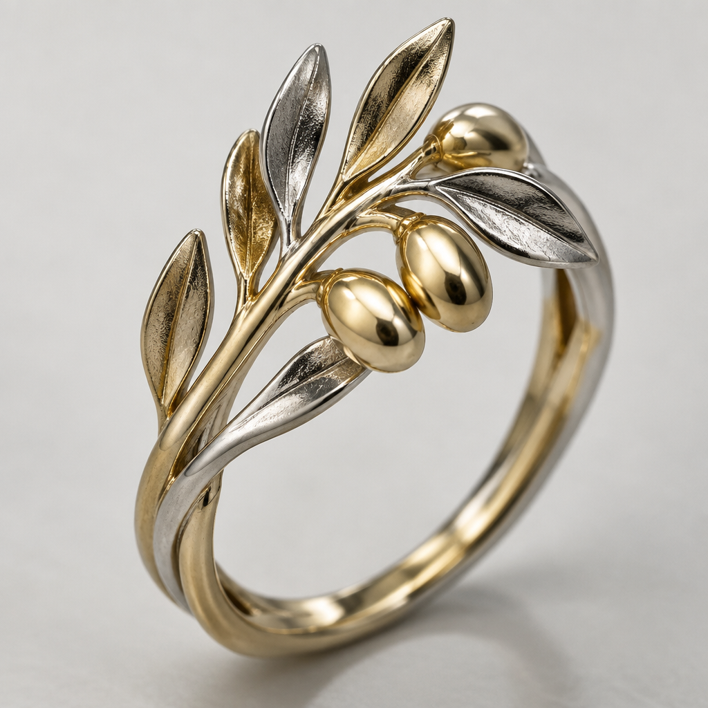 A women's ring. olive tree 3d gold and silver pendant
photorealistic jewelry design, A women's ring. olive tree 3d gold and silver pendant, modern style, just the design no text