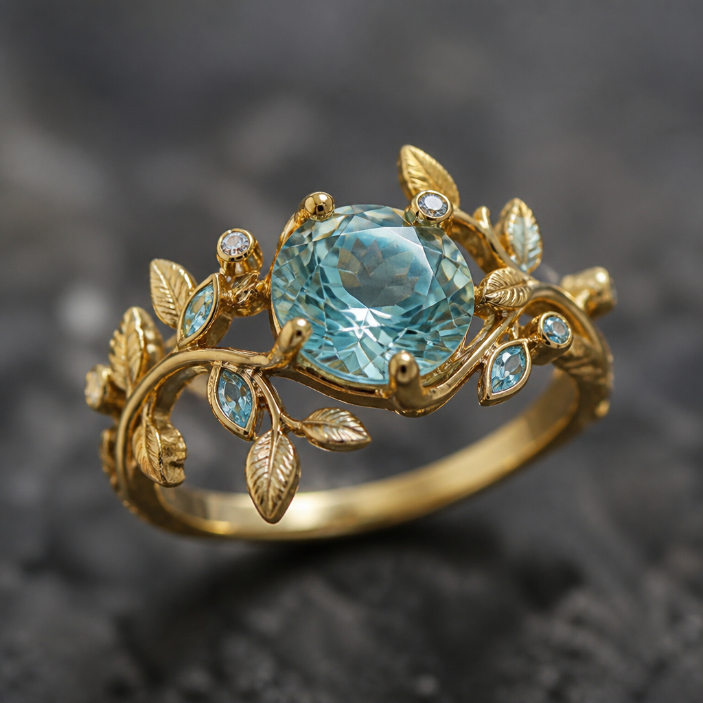 A nature women's ring made of gold with aquamarine stones suitable for engagement, highly ornate, intricate and elaborate, richly detailed. a delicate ring with أرسلان written with gold
photorealistic jewelry design, A nature women's ring made of gold with aquamarine stones suitable for engagement, highly ornate, intricate and elaborate, richly detailed. a delicate ring with أرسلان written with gold, nature_inspired style, just the design no text