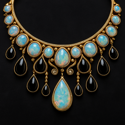 Opalite and onyx collar