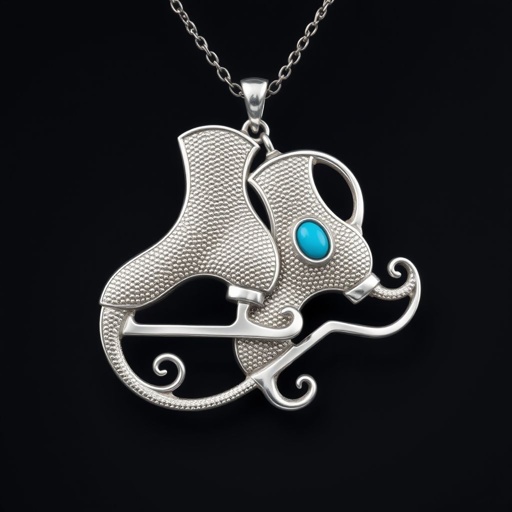 Pendant silver with stylized ice figure skating skates. Remove boots and leave only lowest part of skates. Add turquoise
