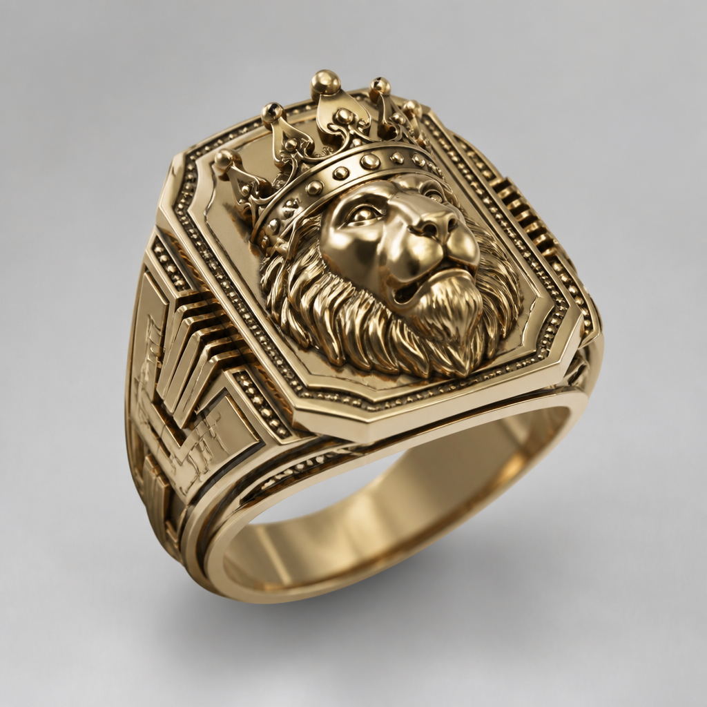 Paper casting gents ring with king on top
photorealistic jewelry design, Paper casting gents ring with king on top, just the design no text