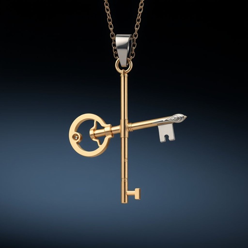 Old skeleton key shape gold and silver tones with olive branch turning on leg and keffieh print on the tip