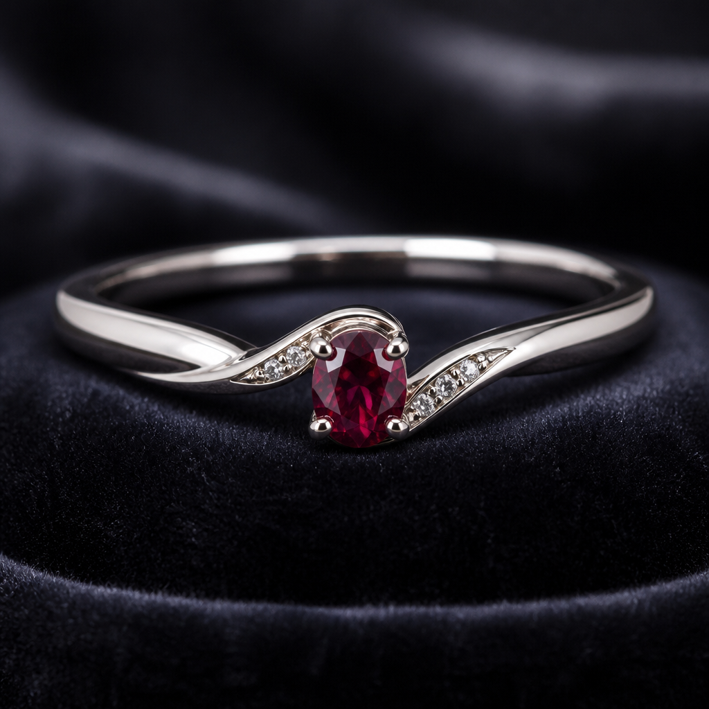 A classic women's ring made of gold with ruby stones suitable for engagement. A luxurious minimalist ring design crafted from polished white gold with a smooth, elegant, and refined silhouette. The ring features a delicate modern structure with perfectly balanced proportions, expressing quiet luxury and timeless sophistication. At the center sits a small brilliant-cut diamond or oval gemstone, subtly elevated in a clean minimal setting without excessive details. The surface is highly reflective with soft realistic highlights and premium jewelry finishing. The design combines simplicity, elegance, and modern luxury aesthetics. Displayed on a dark velvet background with soft cinematic lighting, shallow depth of field, ultra-realistic textures, fine jewelry photography style, premium fashion aesthetic, highly detailed, 8K resolution, realistic reflections, elegant shadows, luxury branding mood.
photorealistic jewelry design, A classic women's ring made of gold with ruby stones suitable for engagement. A luxurious minimalist ring design crafted from polished white gold with a smooth, elegant, and refined silhouette. The ring features a delicate modern structure with perfectly balanced proportions, expressing quiet luxury and timeless sophistication. At the center sits a small brilliant-cut diamond or oval gemstone, subtly elevated in a clean minimal setting without excessive details. The surface is highly reflective with soft realistic highlights and premium jewelry finishing. The design combines simplicity, elegance, and modern luxury aesthetics. Displayed on a dark velvet background with soft cinematic lighting, shallow depth of field, ultra-realistic textures, fine jewelry photography style, premium fashion aesthetic, highly detailed, 8K resolution, realistic reflections, elegant shadows, luxury branding mood., classic style, just the design no text