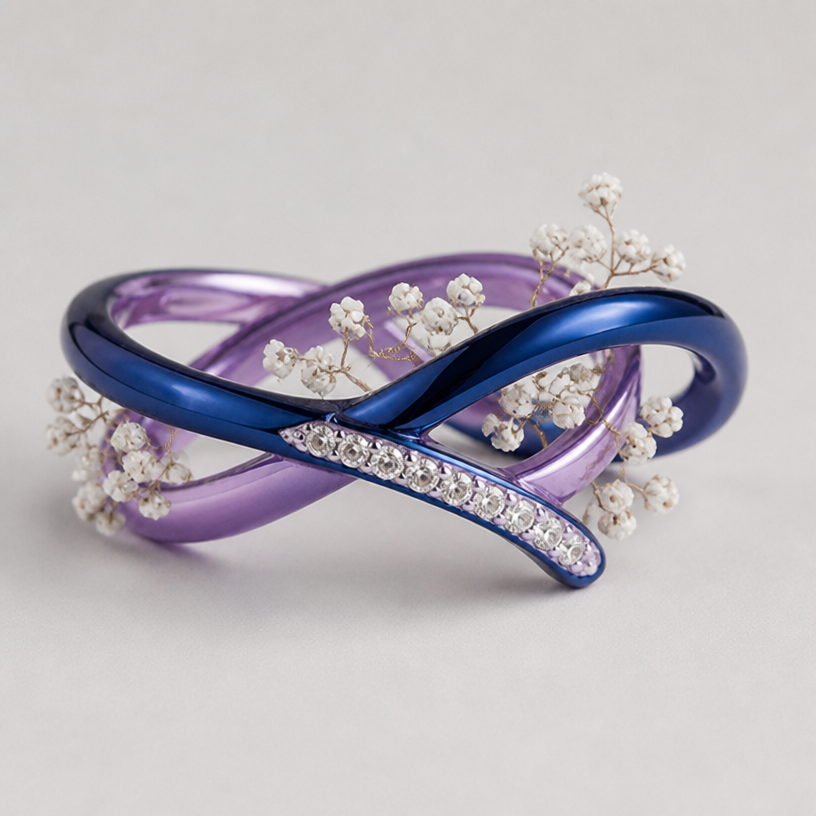 Royal blue and light purple hair accessories with accent white diamonds babies breath add on