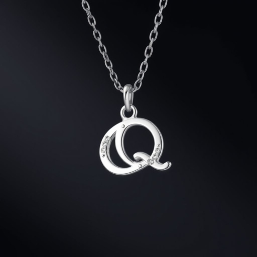 silver necklace with the pendant in conjoined letters SQ with white  stones. Make it cute and simple 