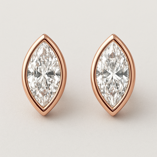 A marquis stude earrings with rose gold bazl