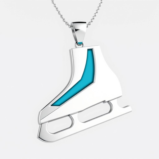 Silver Pendant shape one ice skate with turquoise stripe inside the low thin part blade
