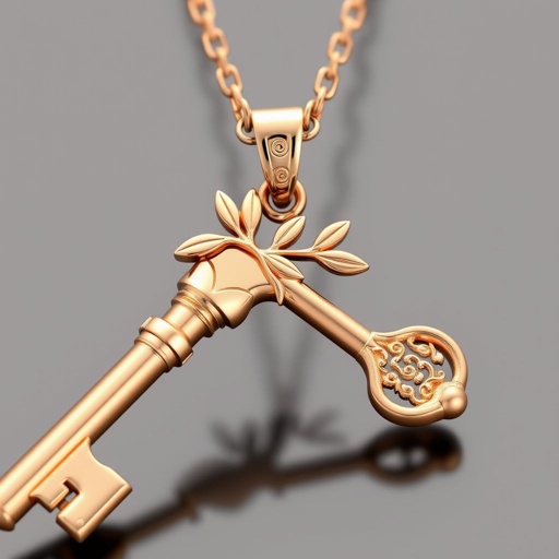 Old skeleton key shape gold and silver tones with olive branch turning on leg and keffieh print on the tip