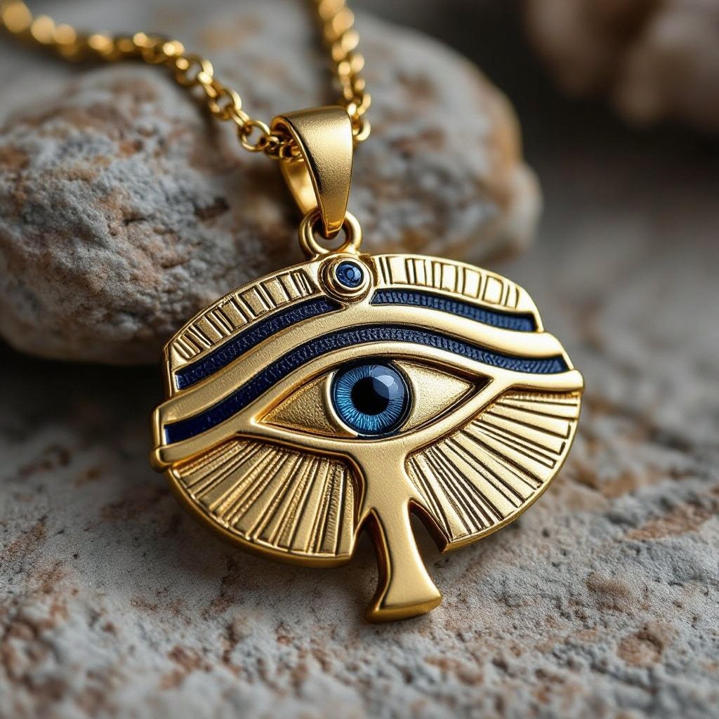 Золотой матовый медальон в форме египетского глаза тора 