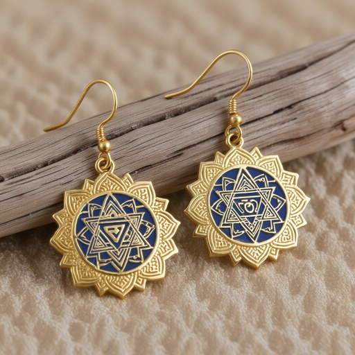  золотые матовые серьги в виде изображения чакры сахасрары