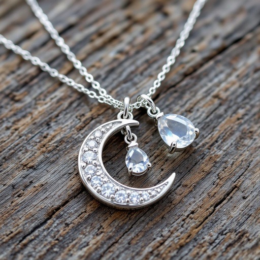 Луна полумесяцем с мелкими камушками и маленький в виде кристала лунный камень подвеска