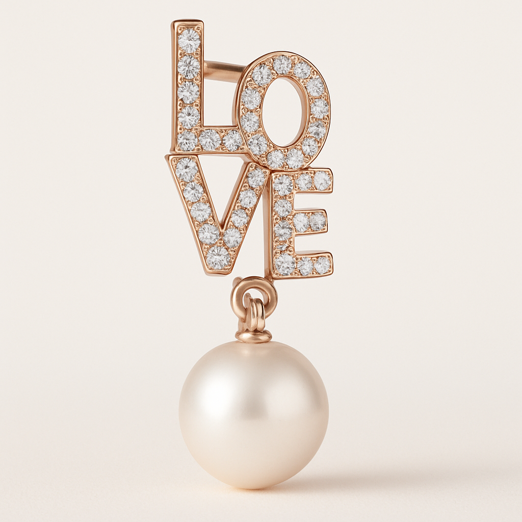 Earring Love with diamond and pearl rose gold 