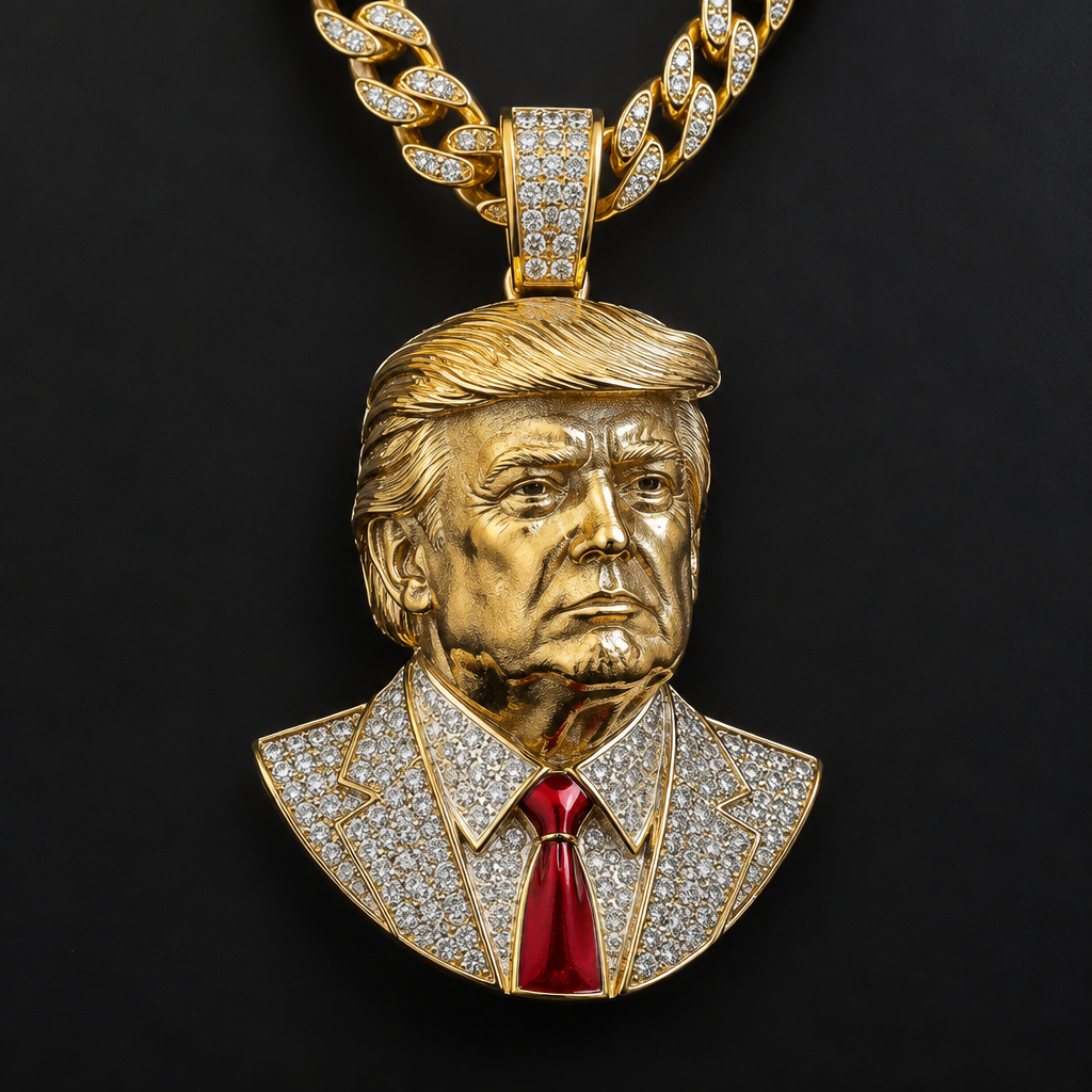 Trump necklace
photorealistic jewelry design, Trump necklace, just the design no text