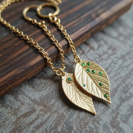 Серьги длинные на цепочках матовое золото мятое. Символ листок с прожилками на нем маленькие зеленые  камушки