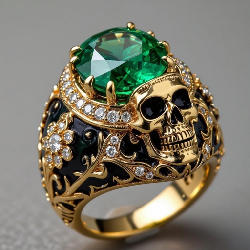 Anillo en oro con va a Una esmeralda en forma de gota de 30 kilates con diamantes 