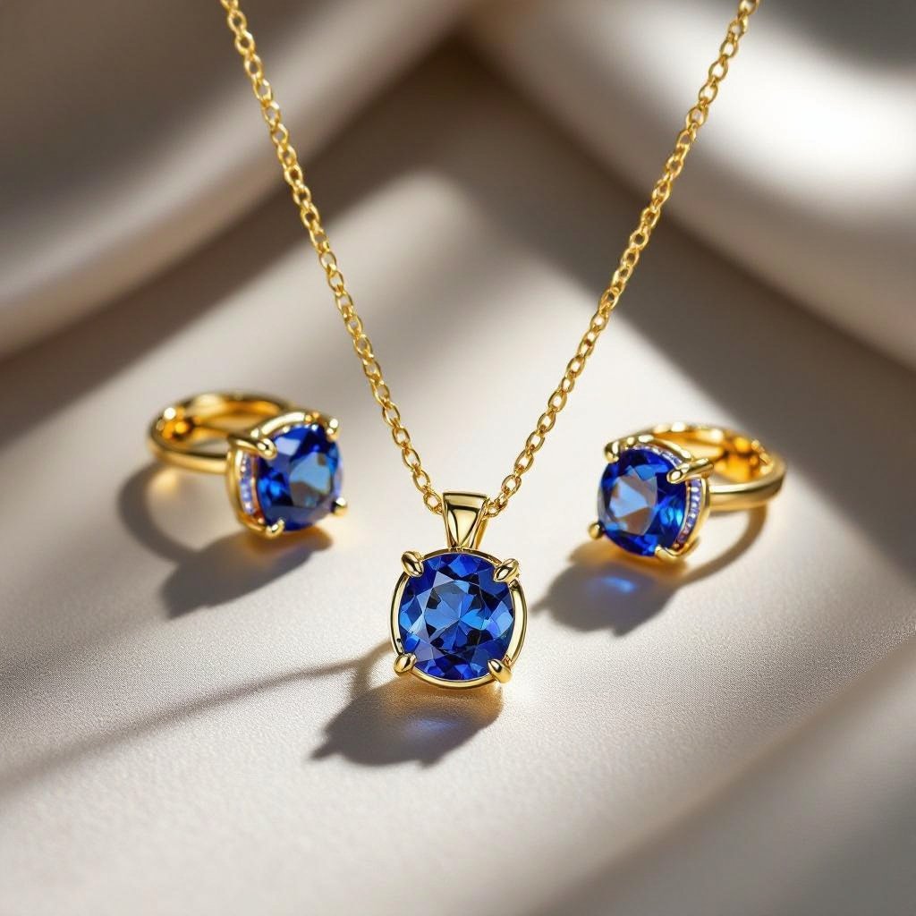 Necklace ,earring and ring with colorful sapphire