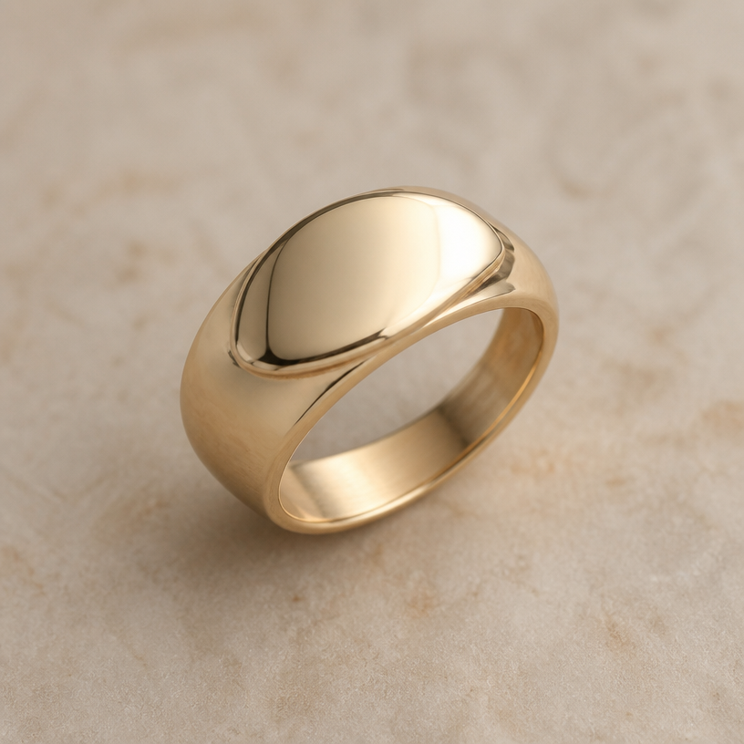 A luxury women's ring made of gold, minimalist, simple and delicate, clean lines. make a polished blend of these two rings
using the attached image as a visual reference, create A luxury women's ring made of gold, minimalist, simple and delicate, clean lines. make a polished blend of these two rings. photorealistic, just the design no text