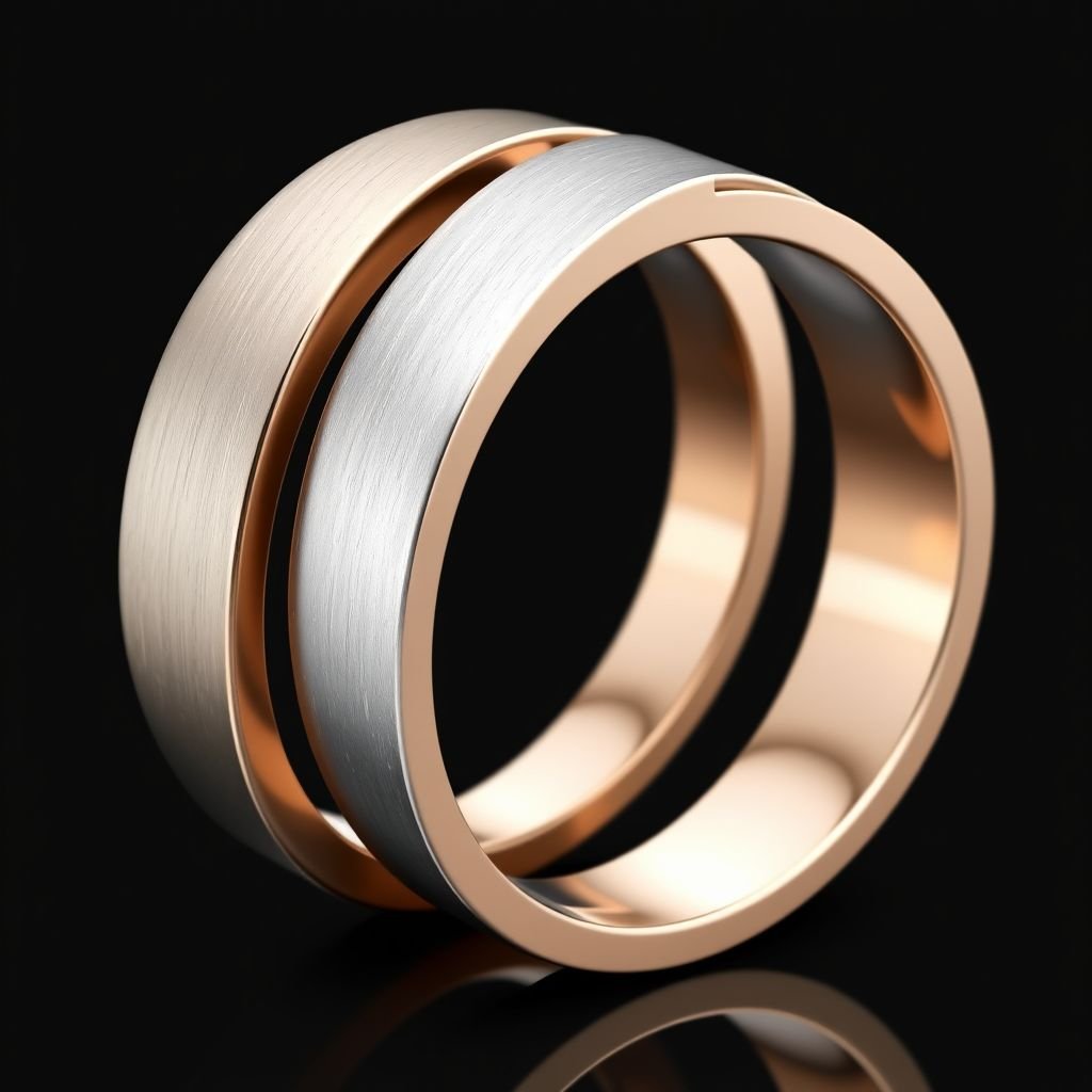 Double ring like rossonero with 2 colors white and rose gold