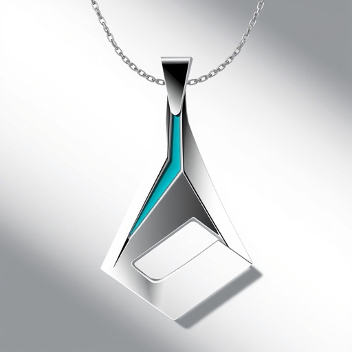 Silver pendant in the shape of ice skating blades with a turquoise stripe within the blade