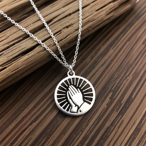 Украшение на шею серебряная цепочка с подвеской в виде двух ладоней сложенных в молитве и от них исходит свет в стороны