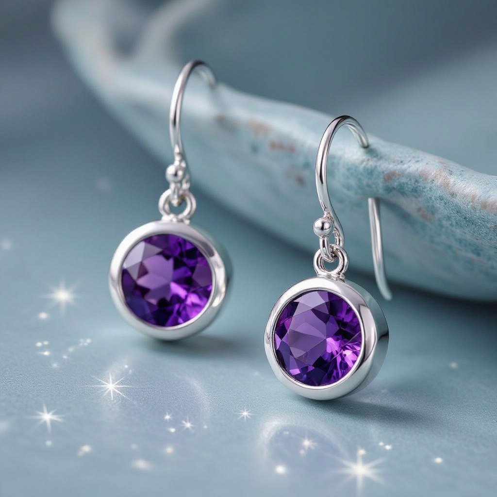 Серьги. Символ созвездие. Маленькие фиолетовые камушки