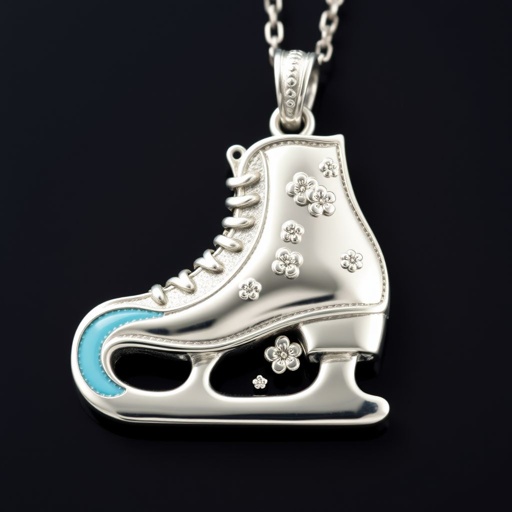 Silver Pendant shape one ice skate with turquoise stripe inside the low thin part blade