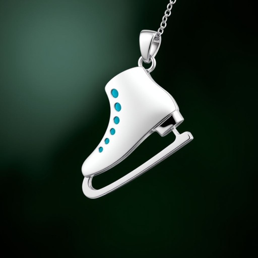 Silver Pendant shape one ice skate with turquoise stripe inside the low thin part blade