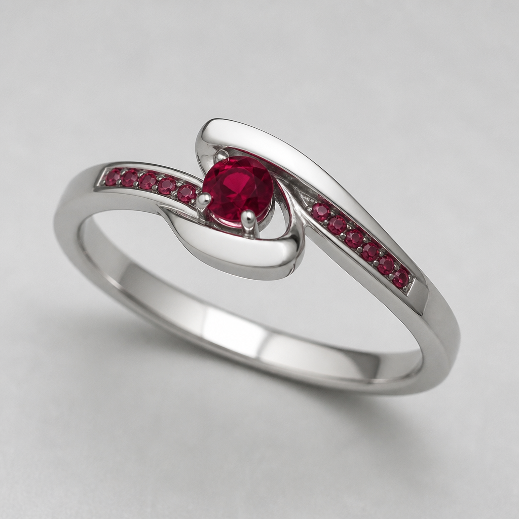 A modern women's ring made of silver with ruby stones suitable for daily wear
photorealistic jewelry design, A modern women's ring made of silver with ruby stones suitable for daily wear, modern style, just the design no text