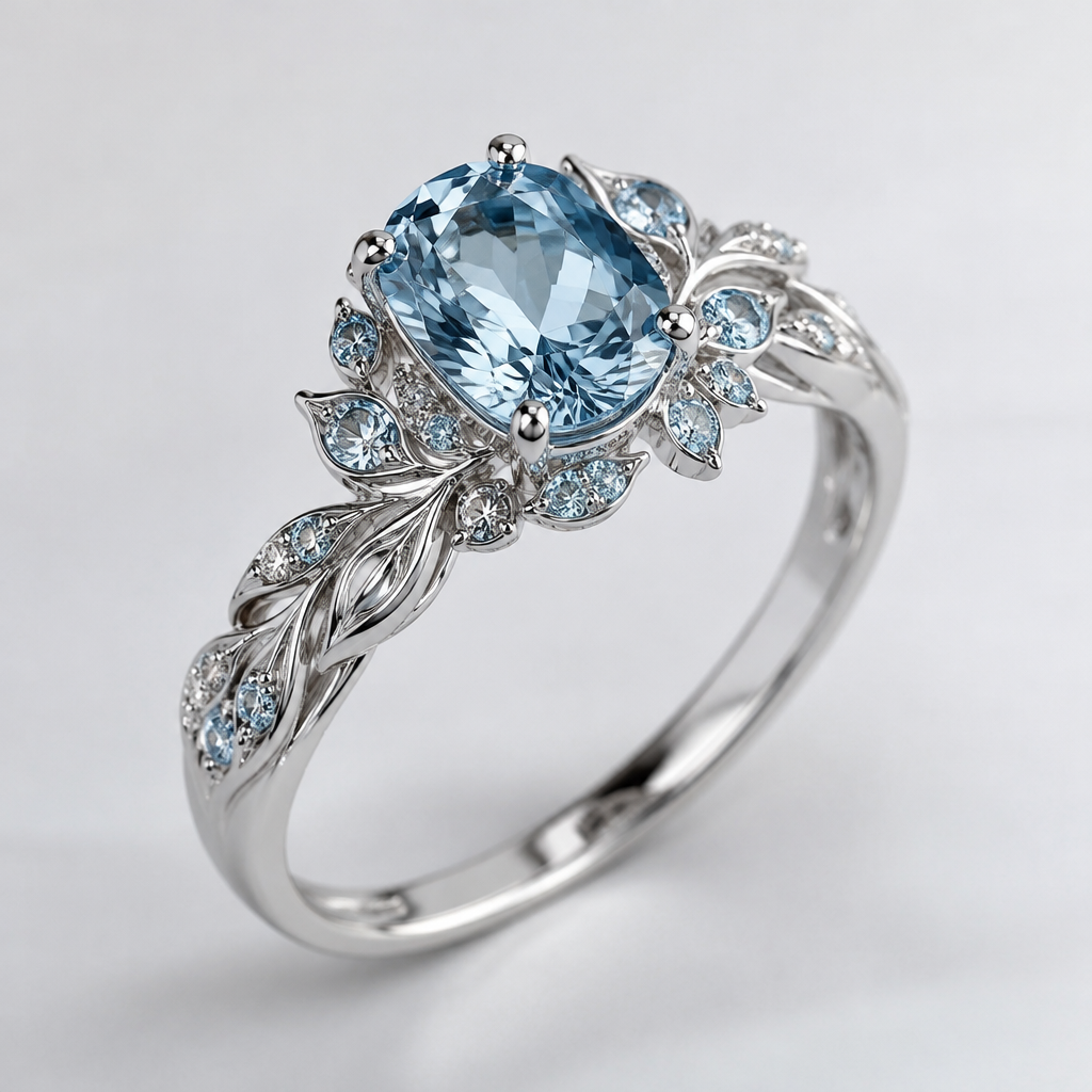 A silver women's ring made of silver with topaz stones suitable for engagement
photorealistic jewelry design, A silver women's ring made of silver with topaz stones suitable for engagement, silver style, just the design no text