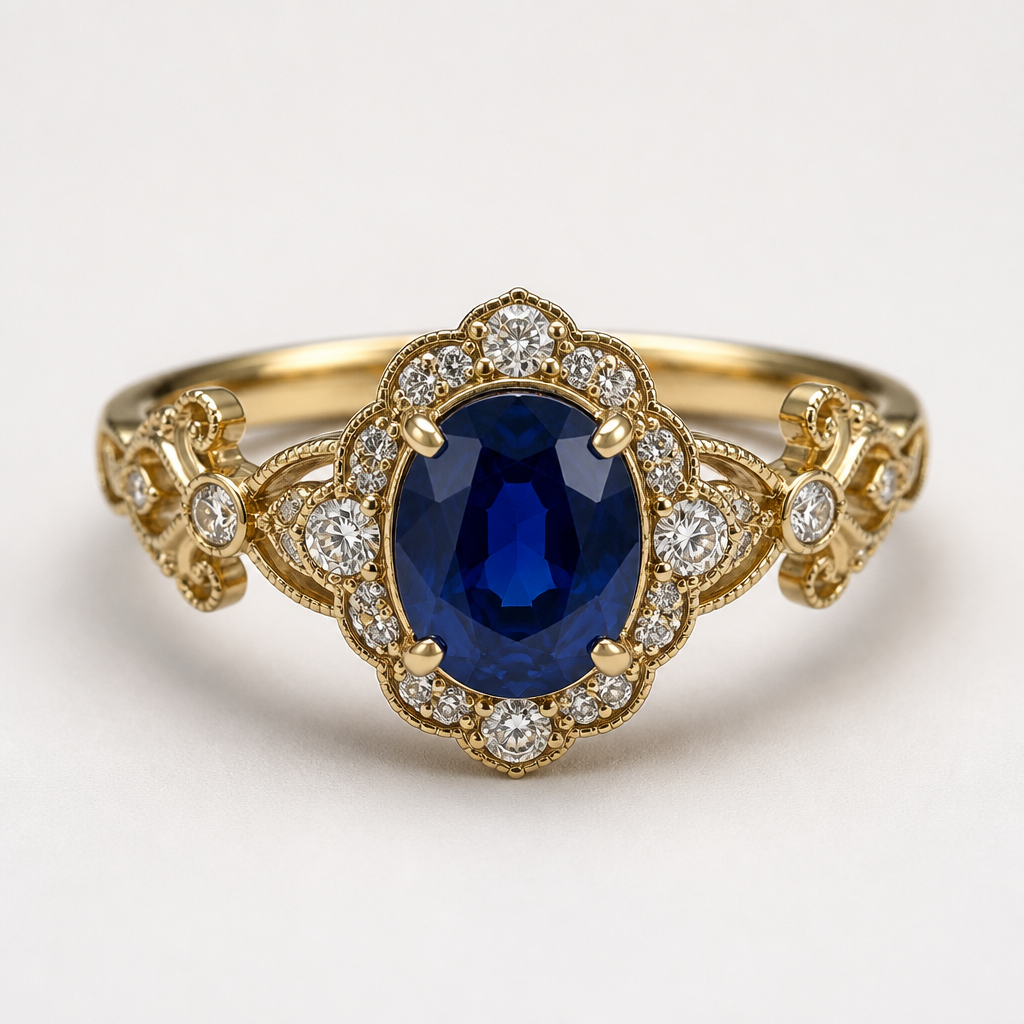 Gold, sapphire crystal, engagement ring
photorealistic jewelry design, Gold, sapphire crystal, engagement ring , vintage style, just the design no text