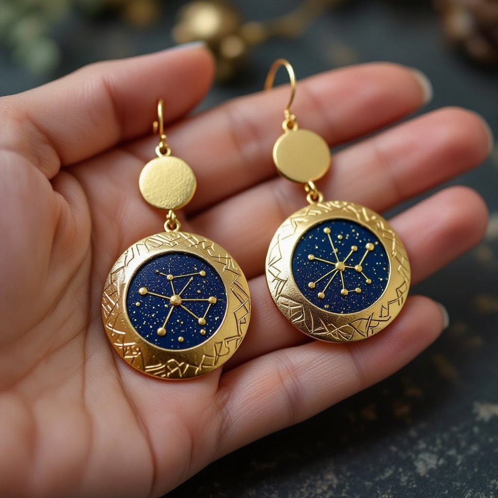  золотые матовые серьги в виде созвездия сириус