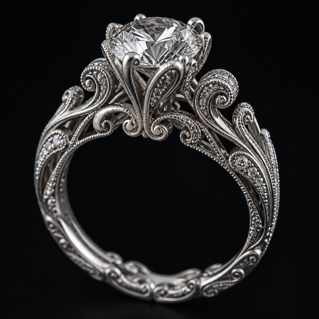 . Refinement: make it with more swirls
photorealistic jewelry design, . Refinement: make it with more swirls, Romantic style, just the design no text