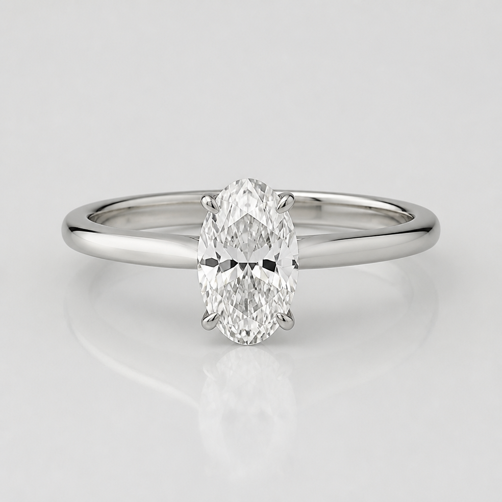 A bespoke/custom women's ring made of white gold with diamond stones suitable for wedding, ultra-minimalist, very simple and clean, understated, no embellishments. A 0.70-carat oval diamond is used as the center stone.
photorealistic jewelry design, A bespoke/custom women's ring made of white gold with diamond stones suitable for wedding, ultra-minimalist, very simple and clean, understated, no embellishments. A 0.70-carat oval diamond is used as the center stone., bespoke_custom style, just the design no text
