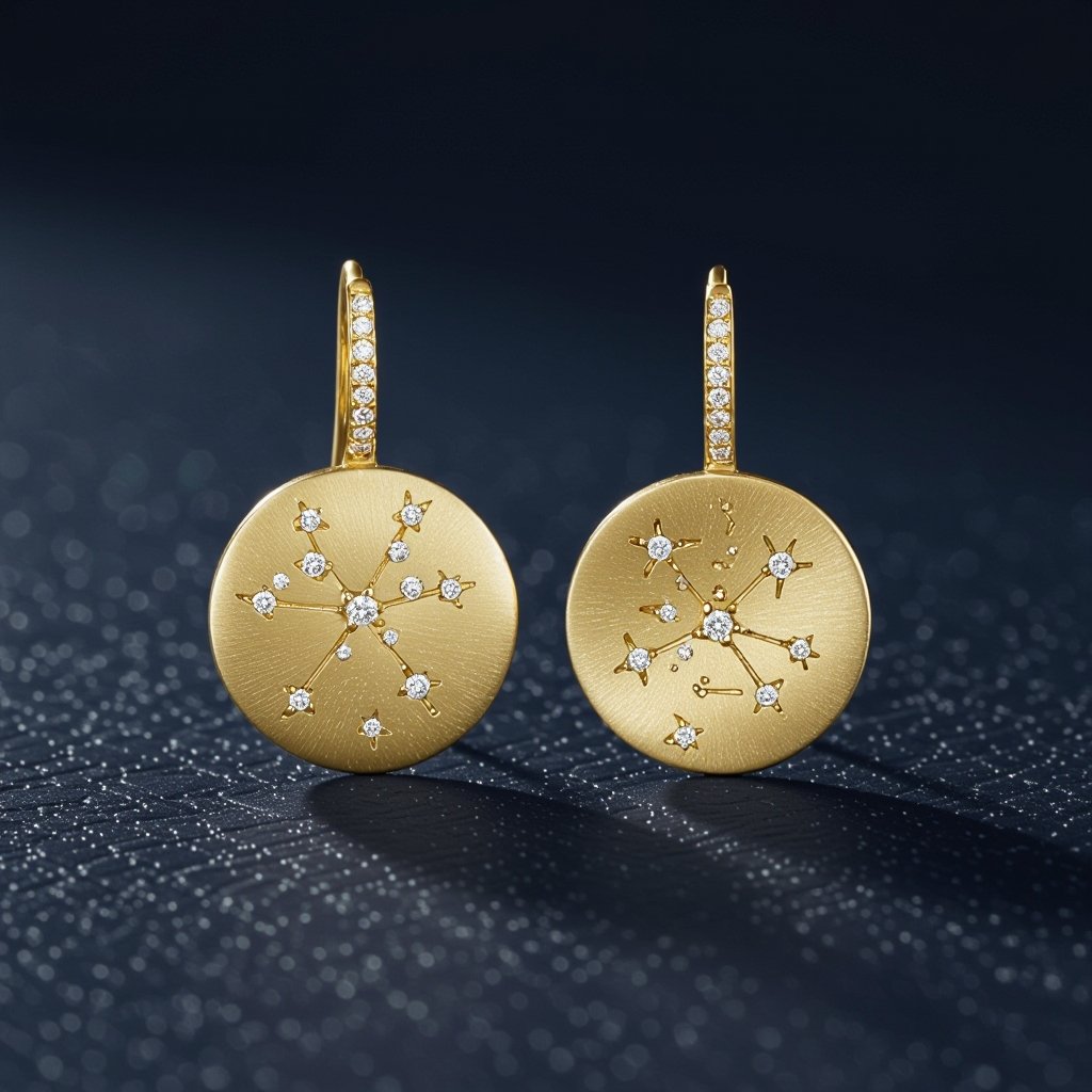 Небольшие золотые матовые серьги в виде созвездия