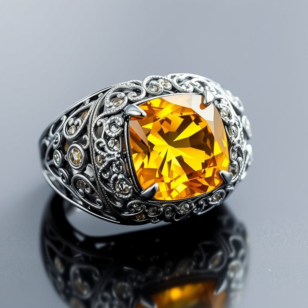 A big ring yellow stone with car
