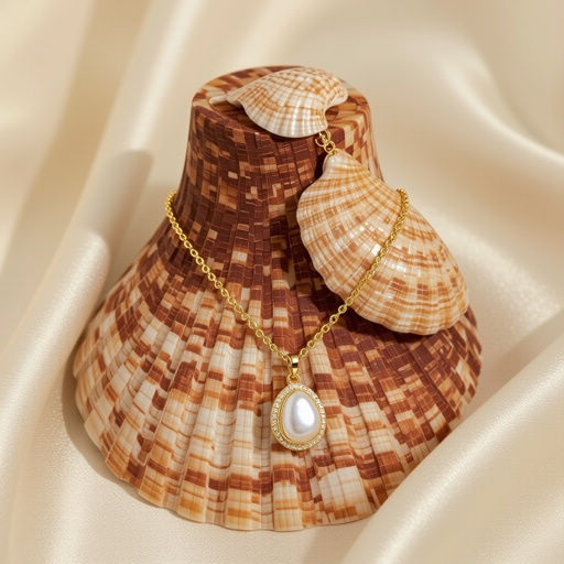 Украшение на шею золотая цепочка с подвеской в виде ракушки с жемчугом внутри