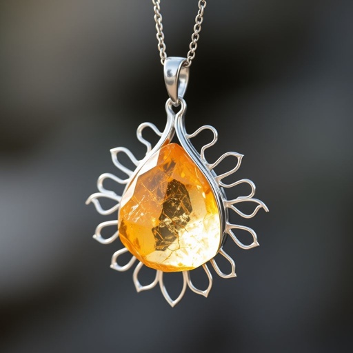 Create a pendant with raw natural gemstone pendant shall look like sun rising. Using minimal silver 