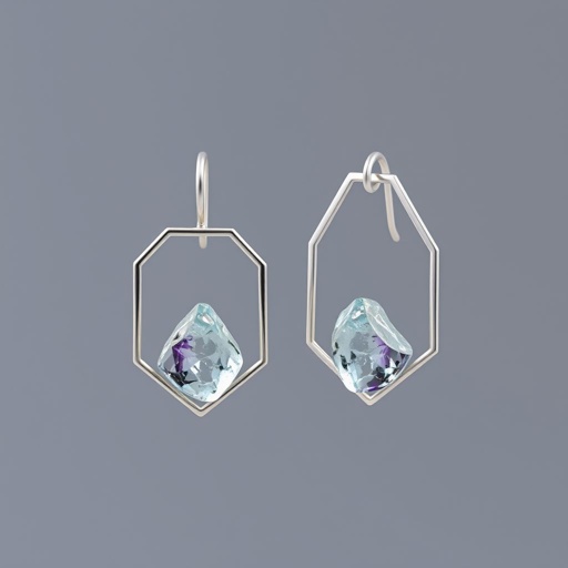 Earring, Silver minimal, raw gemstone, elegant 