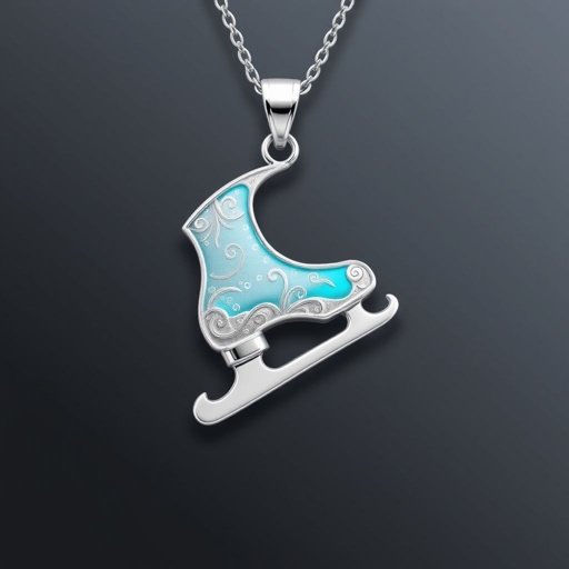 Silver Pendant shape one ice skate with turquoise stripe inside the low thin part blade
