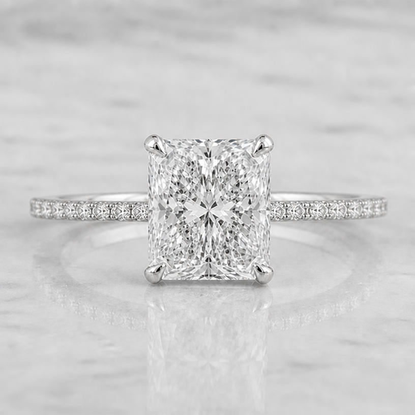 The diamonds on the band are smaller and closer together
edit the attached jewelry design with these instructions: The diamonds on the band are smaller and closer together. keep it photorealistic, just the design no text
