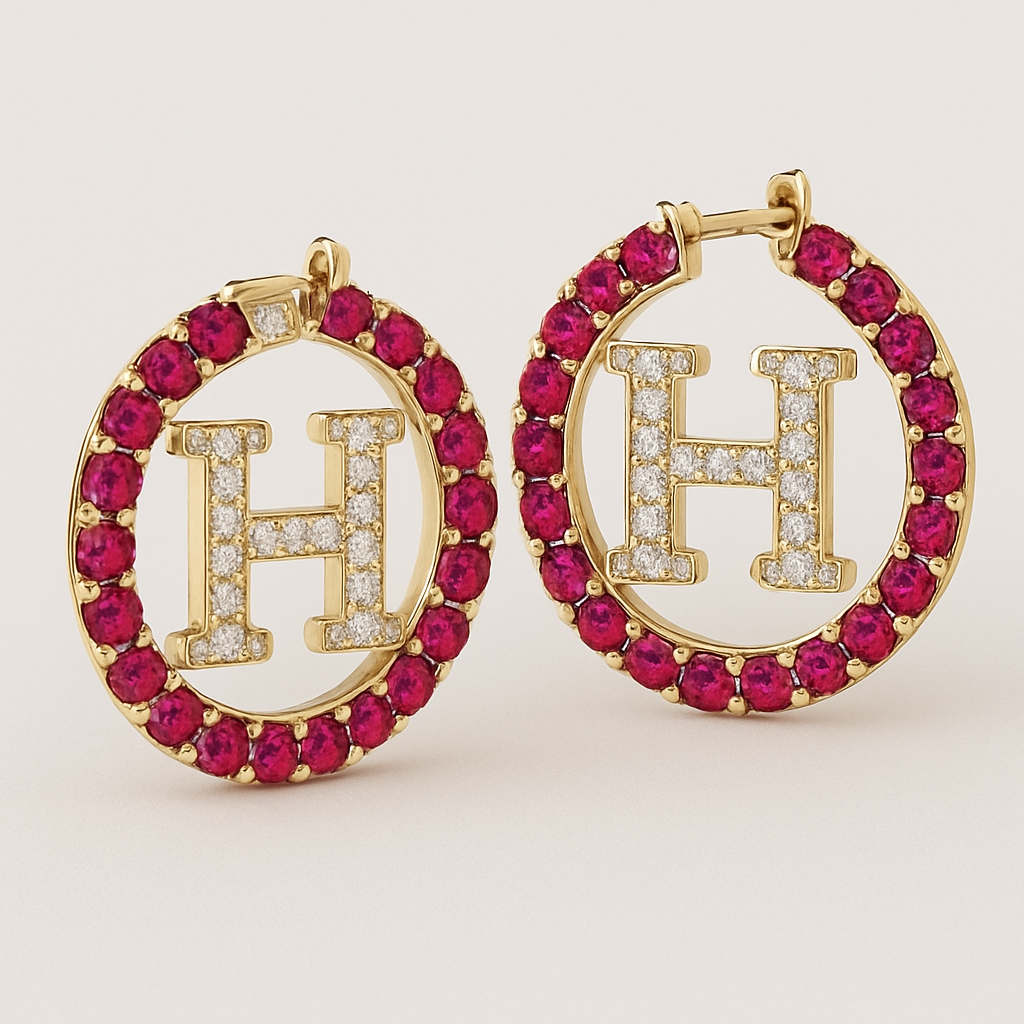 ruby earrings with H Letter