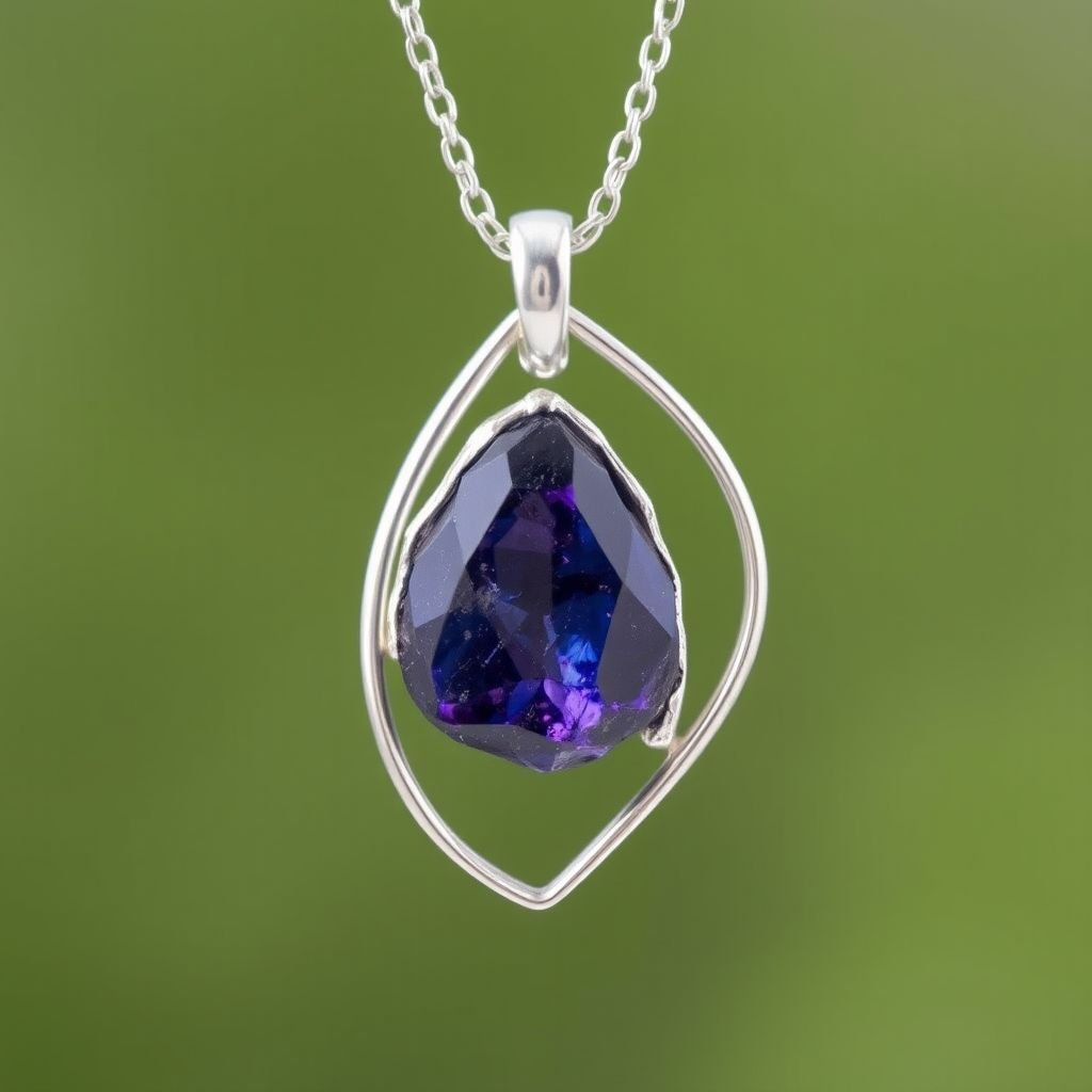 Pendant, silver use minimal, raw natural gemstone, elegant