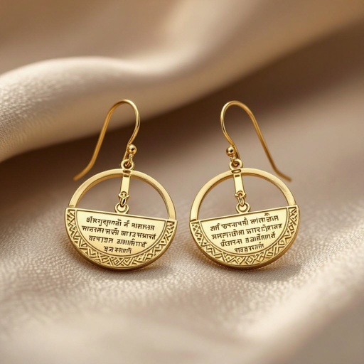 Серьги золотые в форме тонкого изящного полумесяца, полукруг как продолжение застежки, на полукруге надписи мантрами на санскрите